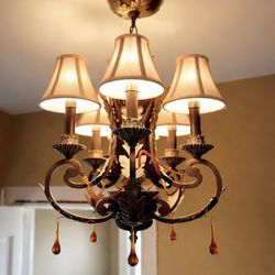 Elegant 5-Light Bronze Chandelier with Shades & Crystal Accents