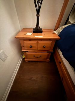 Pine Wood Nightstand with Drawers (2)