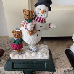 Vintage Stocking Holder Hangers - Sleigh Snowman Bears, Cast Iron & Resin $15 ea or 6/$60