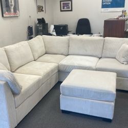 New 99x99 Corduroy Sectional Couch With Ottoman/ Free Delivery 