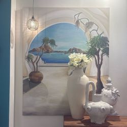 Mediterranean Villa Sea View Canvas Painting 