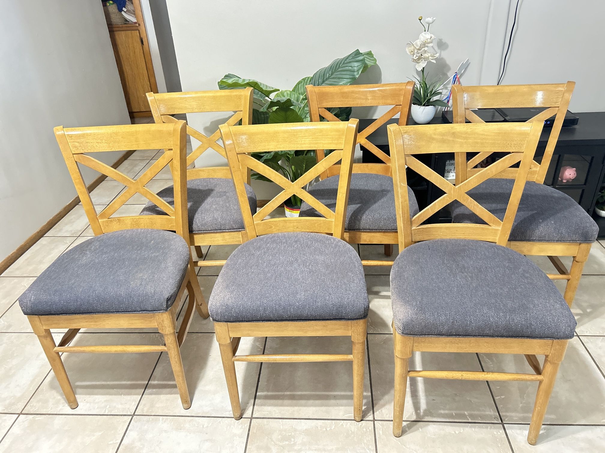 Wooden Dining Chairs Cushioned Seats (set of 6)