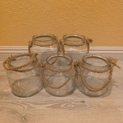 Farmhouse glass jars with rope handles