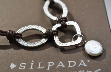 Silpada necklace - Coin Pearl ; leather and hammered silver