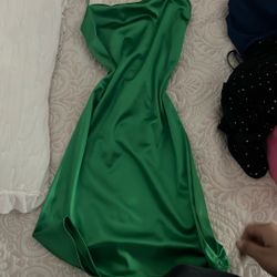 green silk dress