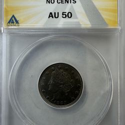 1883 Liberty Head “No Cents” Nickel 5C – AU50 – Classic U.S. Coin