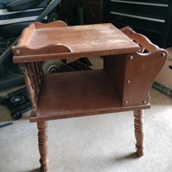 Antique Solid Wood Phone And Magazine Table