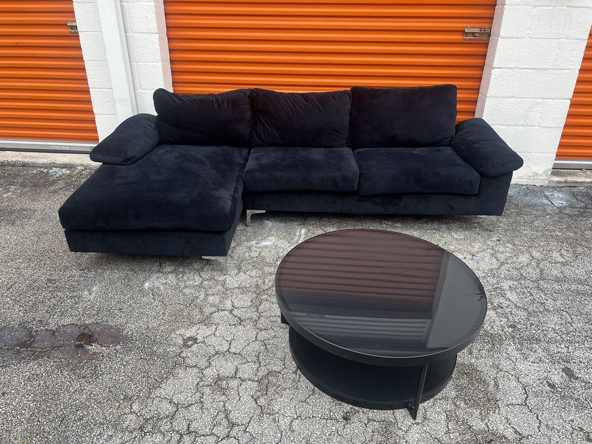 Black Velvet Sectional Sofa & Coffee Table