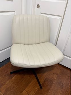 Cream Faux Leather Swivel Accent Chair with Adjustable Height
