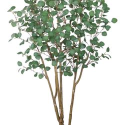 Artificial Eucalyptus Trees with White Planter, 7 FT Faux Eucalyptus Plants Indoor Tall Fake Floor Trees with Silk Leaves and Thick Trunk BRAND NEW