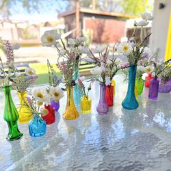 Colorful Bud Vases With Faux Flowers 