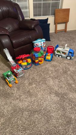 Toys blocks and trucks