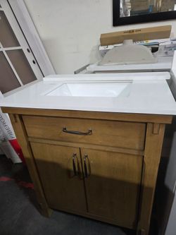Wood Finish Bathroom Vanity 30" with White Sink Top