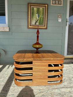 Vintage MCM 1940's Stacked Rattan Coffees Table In The Style Of Paul Frankl. 