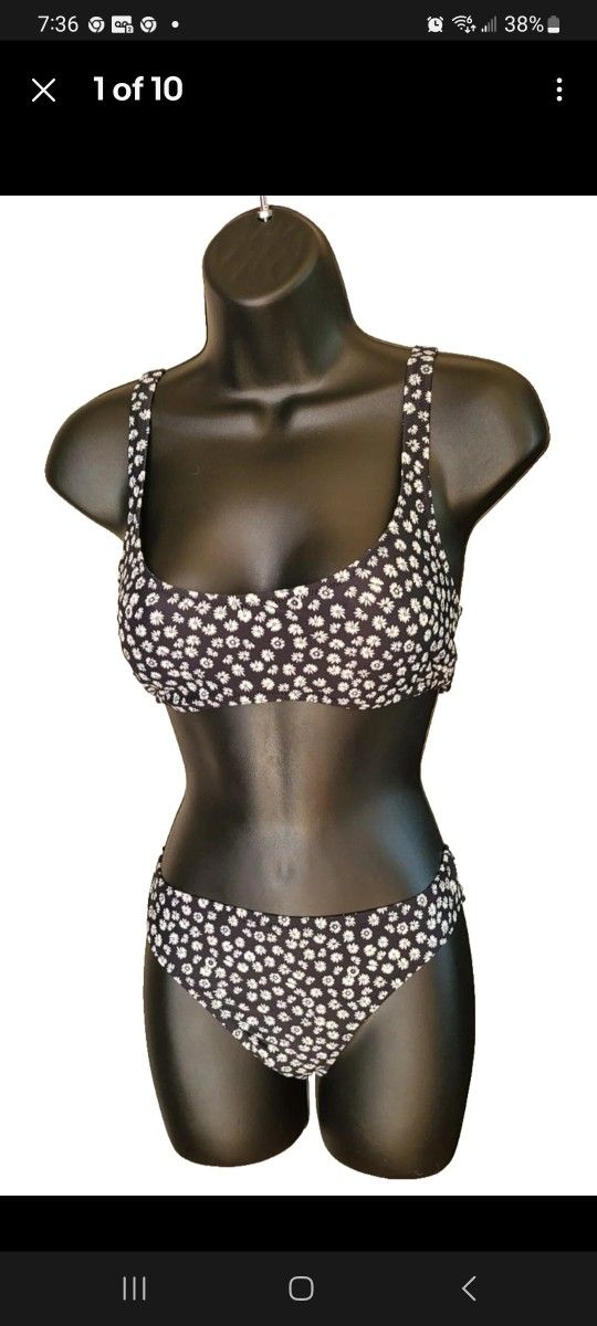 GAP Classic Bikini Set top S\P Bottom M Daisy Print Ditsy Floral Black White