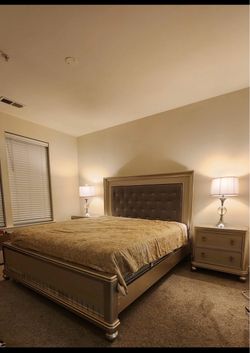 Diva King Bedroom Set - Silver-Includes king bed, dresser with mirror, and two nightstand and mattress FREE!