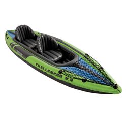 Intex Challenger K2 Kayak Series with aluminum oars, high capacity pump, and repair kit