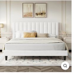 Upholstered Bed Frame with Tufted Headboard-Queen