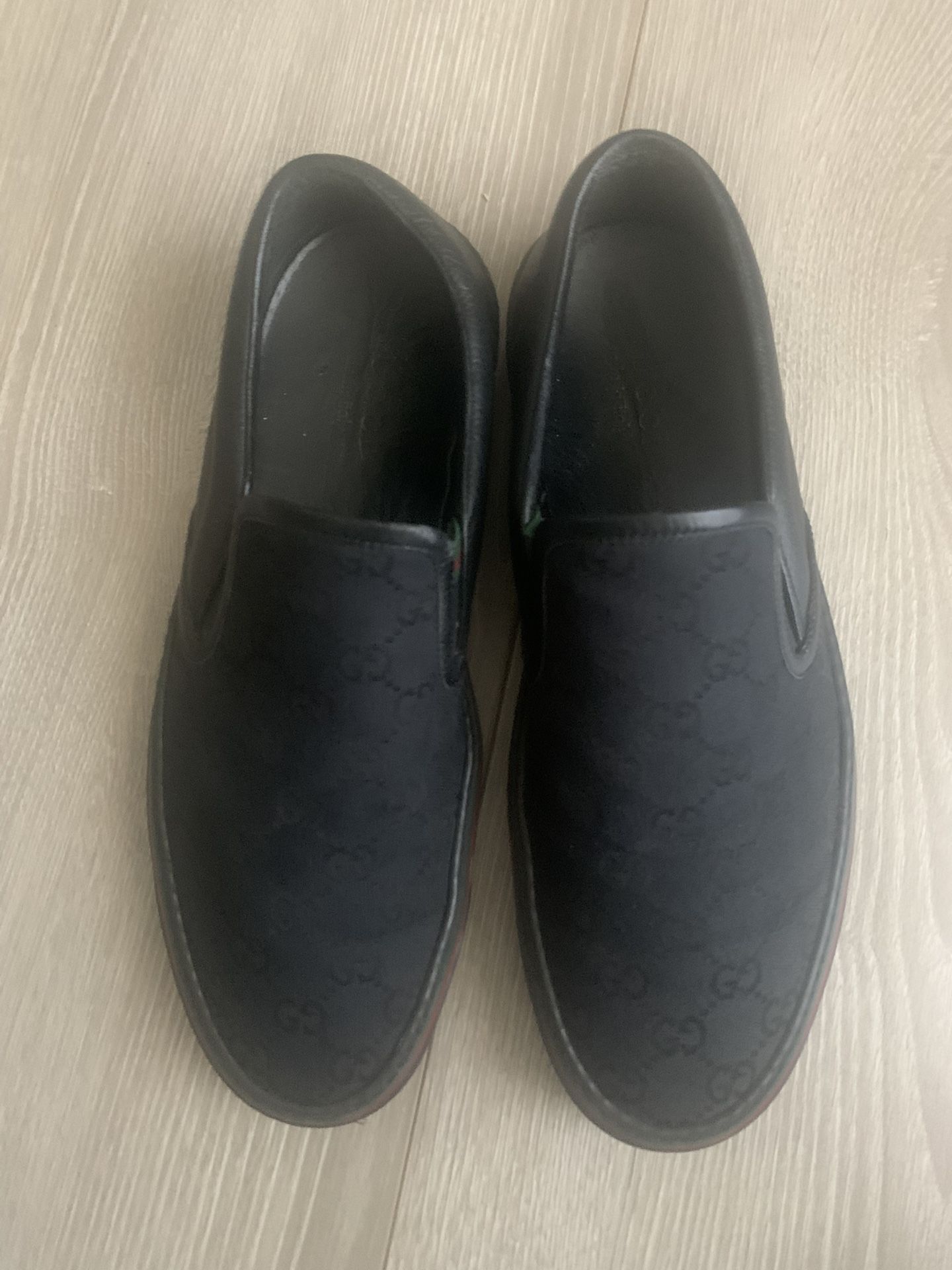 Gucci Black GG Canvas And Leather Slip-On