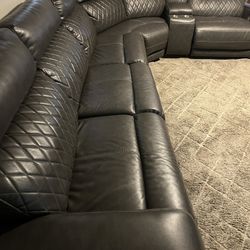 Grey Leather Power Recliner Sectional 
