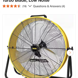 Edendirect 24 inch Portable High Velocity Drum Fan Yellow 3 Speeds 1/3 HP Motor Low Noise