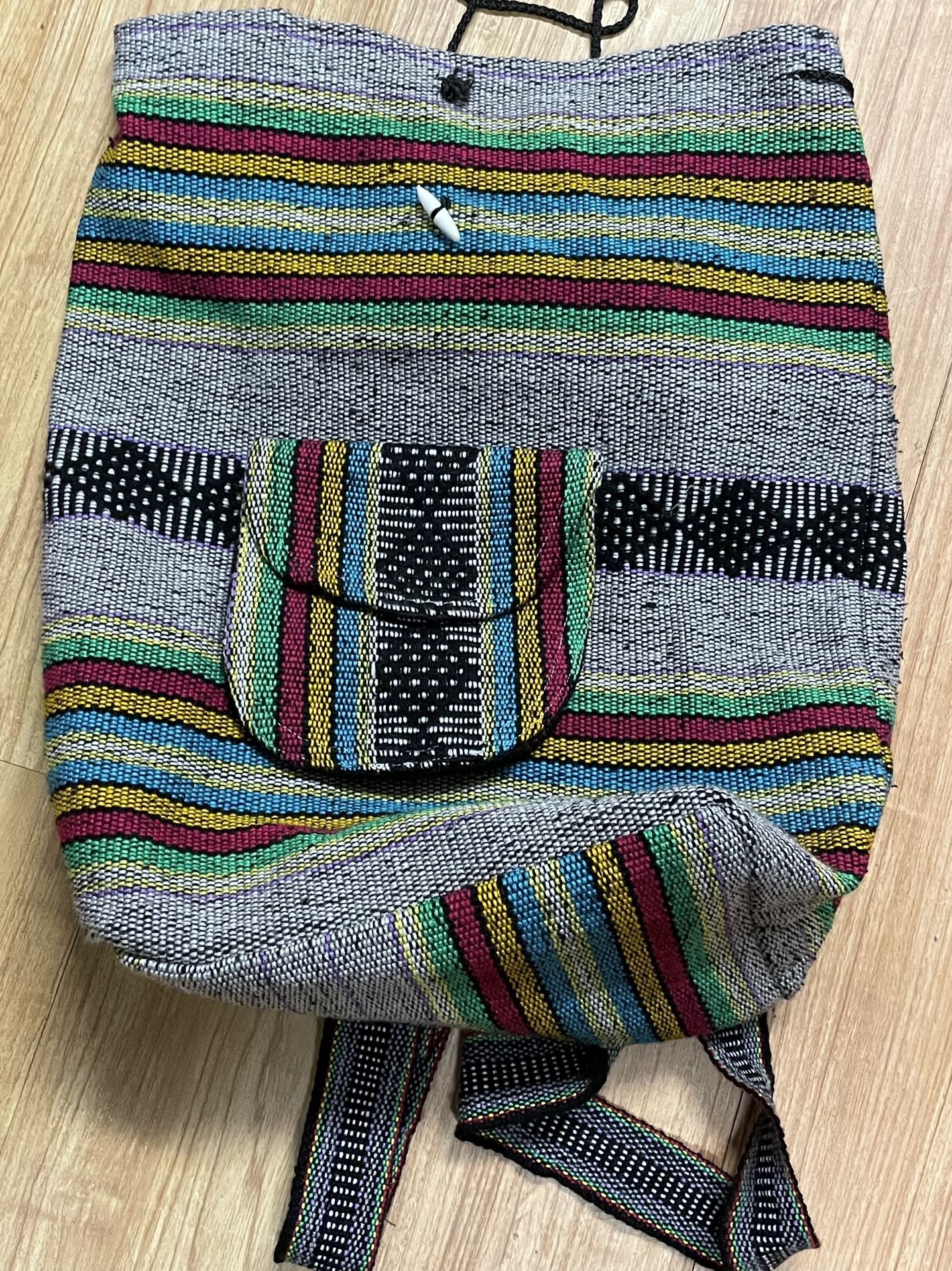 Baja Handmade Ethnic embroidery Backpack, Rasta Colors