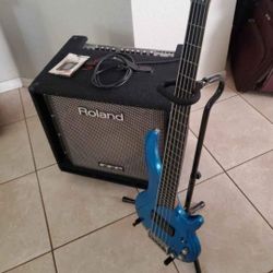 Bass guitar also amp