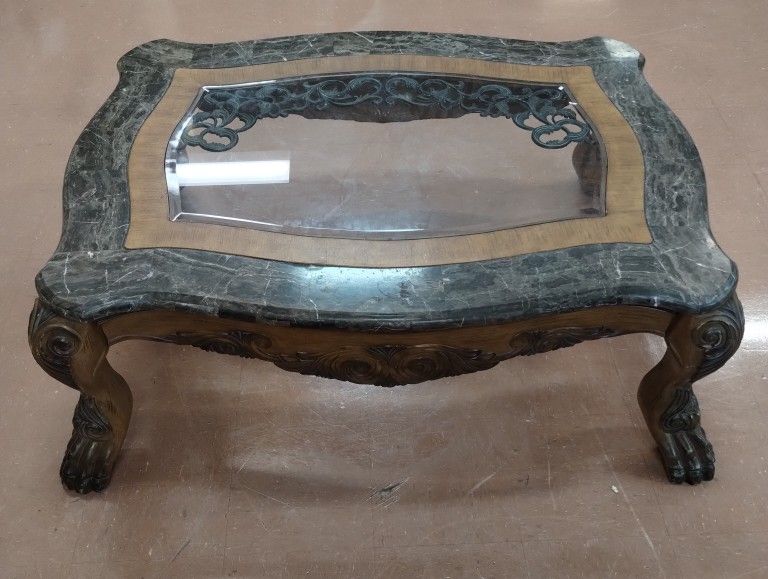 Marble Wooden Glass Iron & Marble Coffee Table
