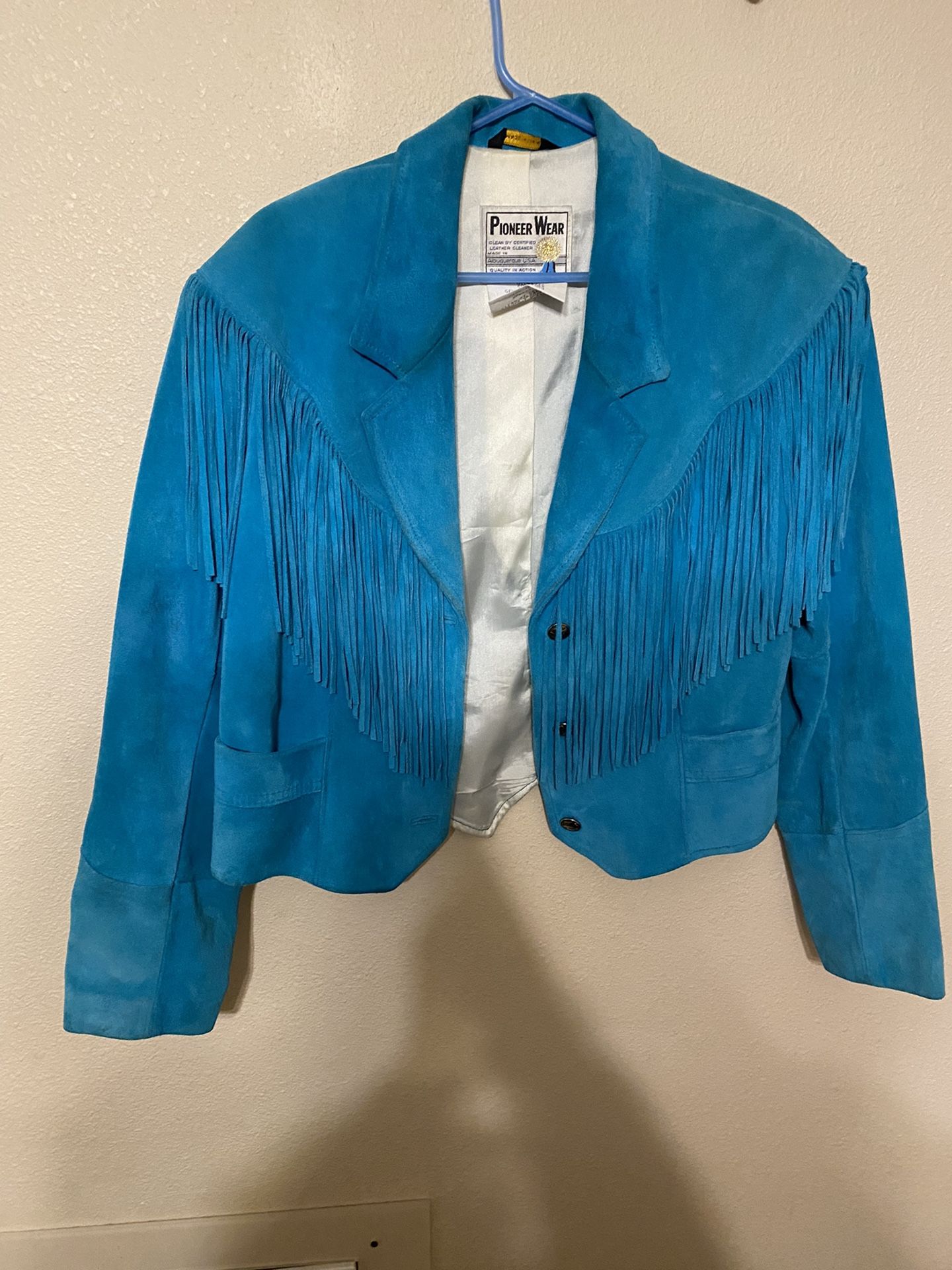 Retro Turquoise Pioneer Wear Fringed Jacket Size 14