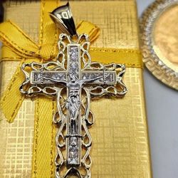 Solid 14kt Gold Jesus Cross Pendant Dije Cruz De Dos Oros 14kt 