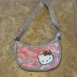 SANRIO Hello Kitty Pink and Silver Camo Print Sequin Kids Bag 4-1/2”x8”