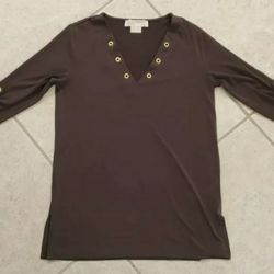 Women's Michael Kors Roll Tab Blouse Size P Brown