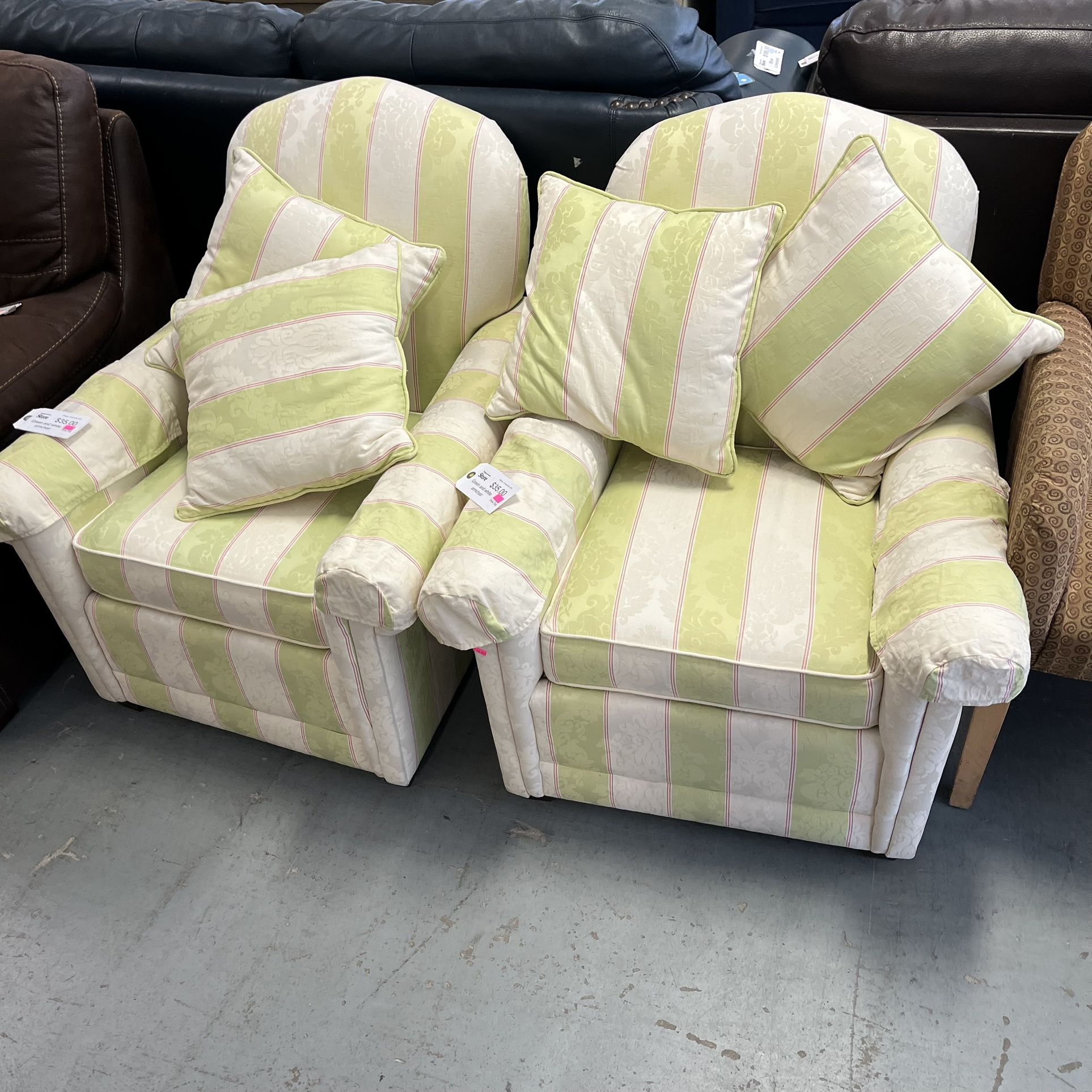 Green And White Striped Accent Chair Chairs (in Store)