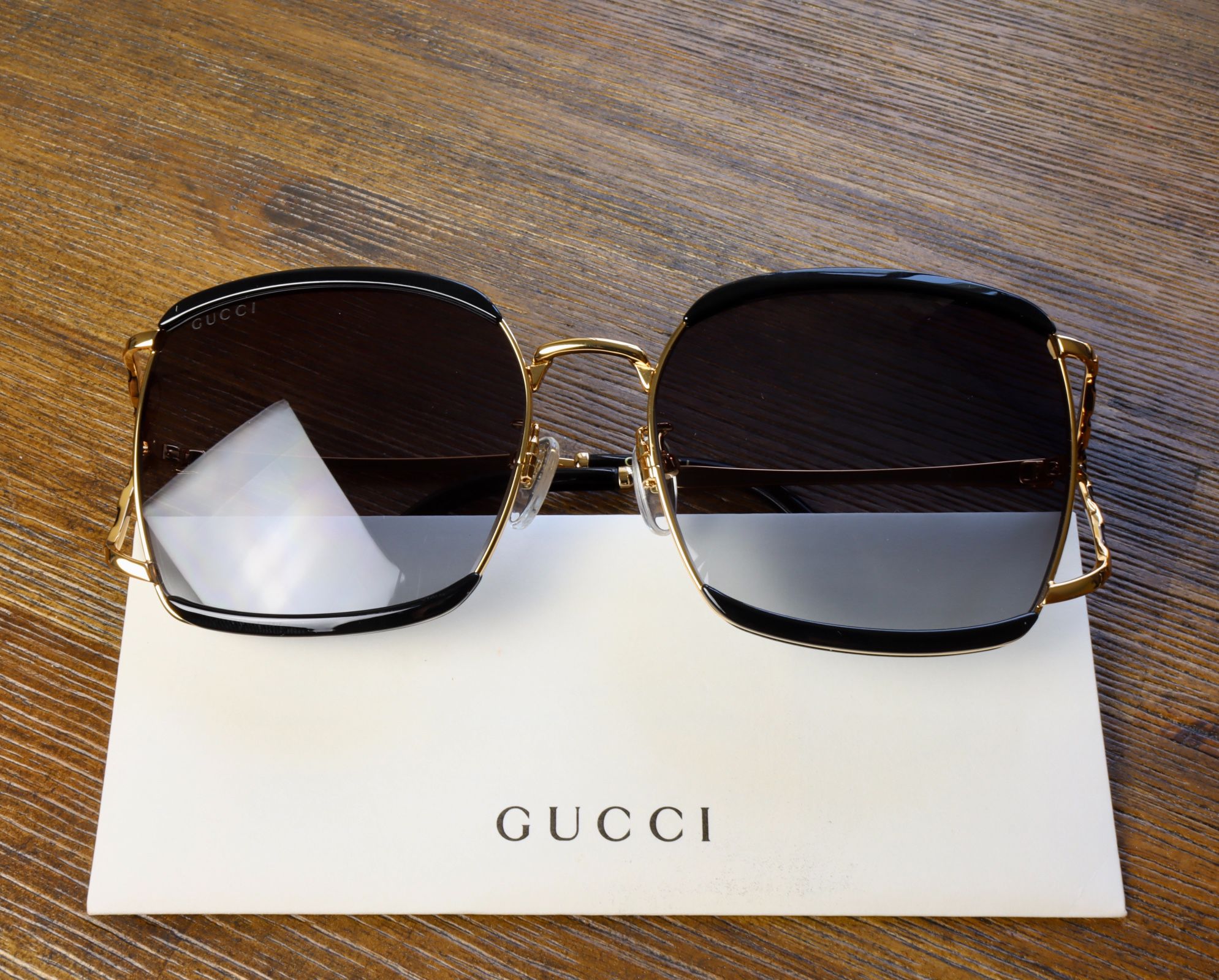 Gucci Women Square Oversized Sunglasses in Gold With Gray Lens