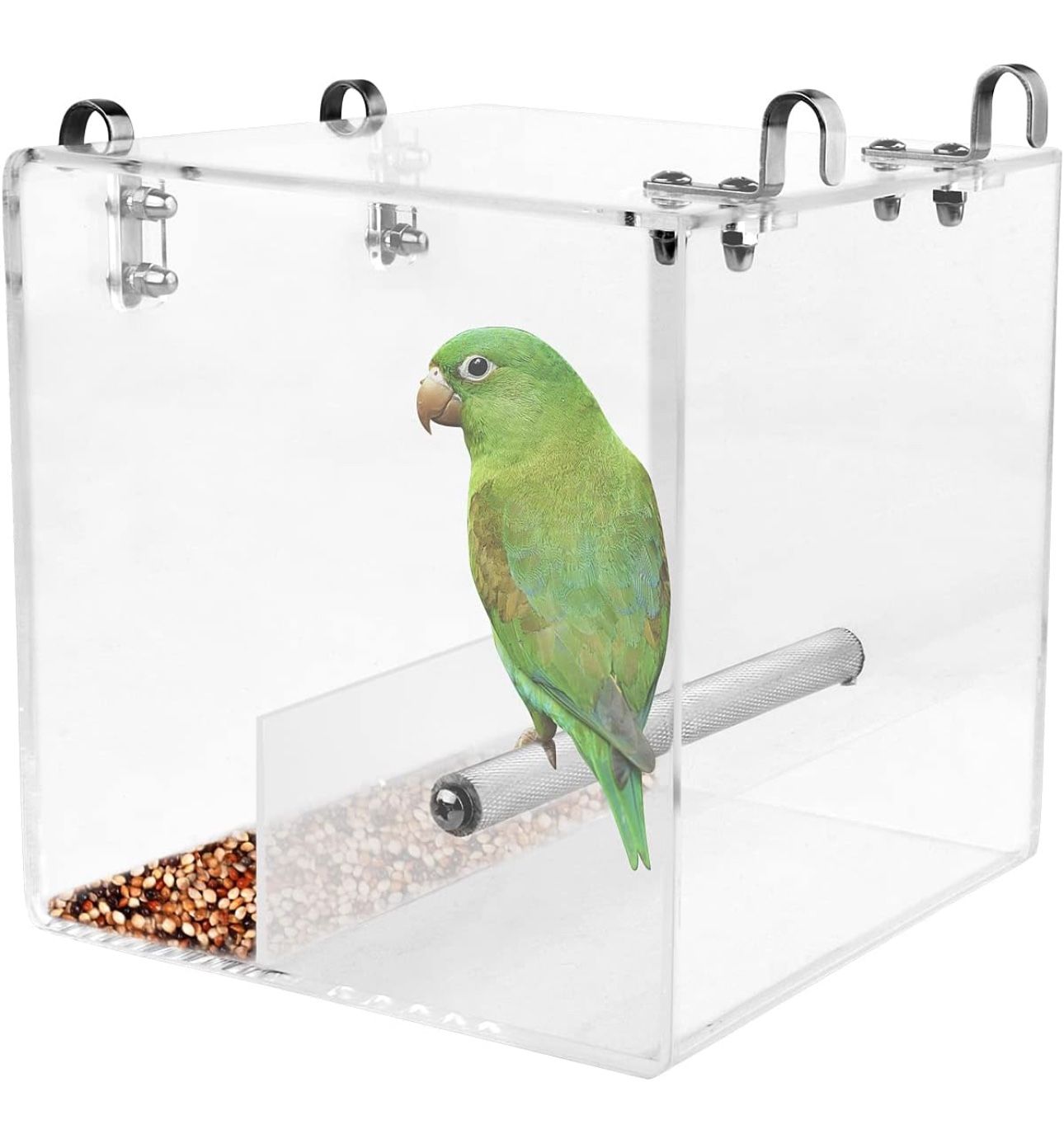 No Mess Bird Feeder, Bird Feeder for Cage, Acrylic Automatic Seed Container Parrot Food Holder Bird Feeder Animal Cage Water Food Holder for Parrot Pa