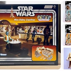 STAR WARS HASBRO HASLAB CANTINA BASE + 2 EXCLUSIVE FIGURES NABRUN LEIDS & GREEDO + BONUS WUHER FIGURE