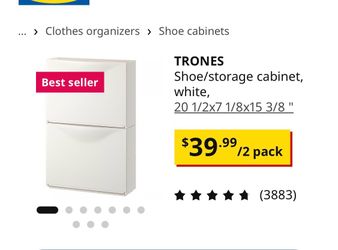 A white ikea TRONES cabinet with a simple, rectangular design. Its made of polypropylene plastic and two flat https://offerup.com/redirect/?o=ZG9vcnMu