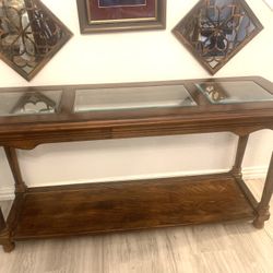 Entry / Counsel / side cherry wood Table , Glass top