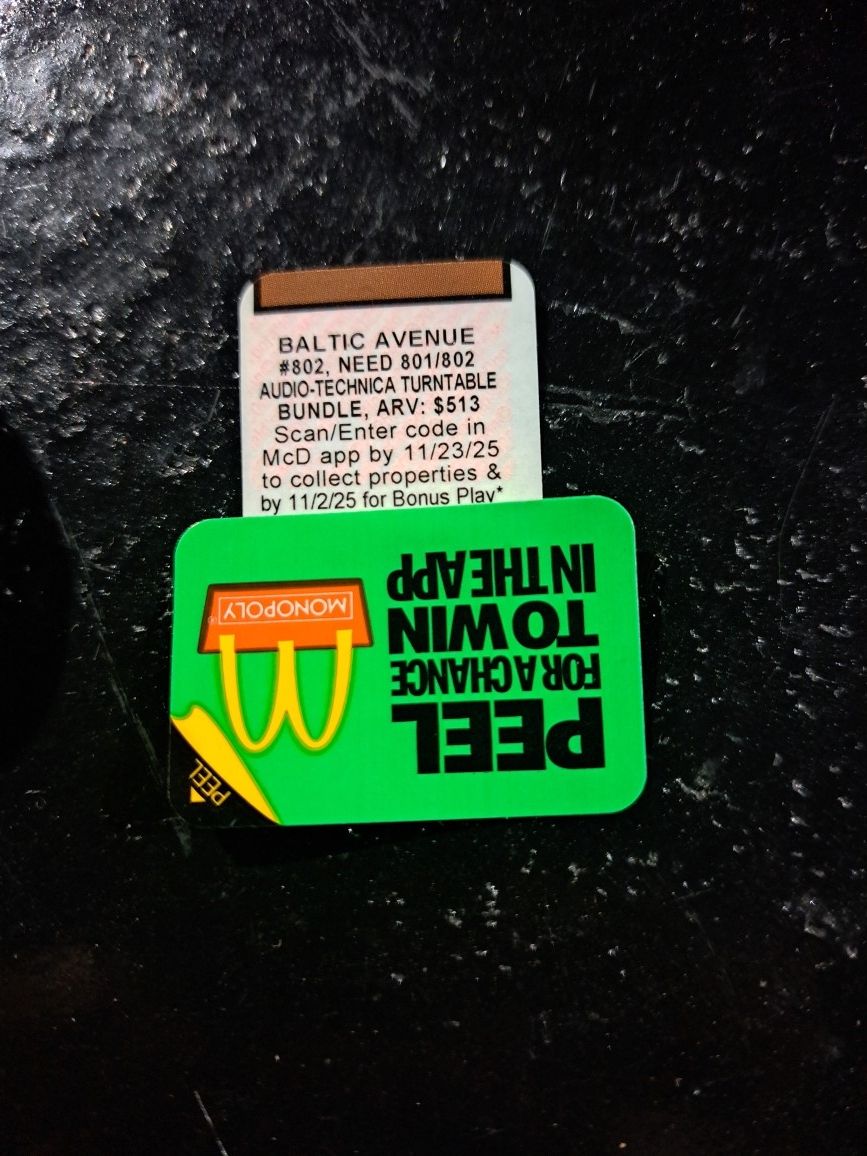 Baltic Avenue McDonald's Monopoly Piece 