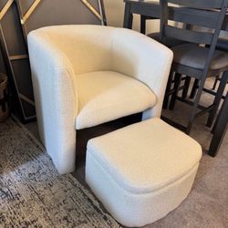 Cream Reading Or Accent Chair With Ottoman Storage