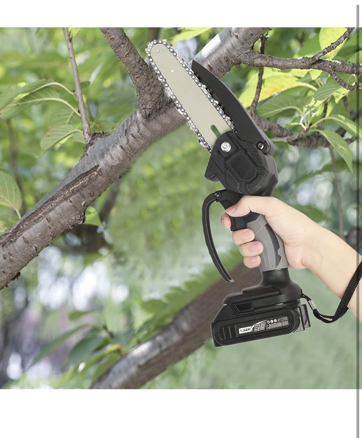 Mini Chain Saw, 6 Inch Electric Chainsaw, Adjustable Sharp Cutter Head Electric Saw Battery Powered, One-Hand Operation Cordless Chainsaw with 2 Batte