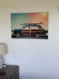Vintage Woody Wagon Surfboard Framed Art Print