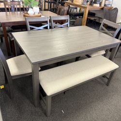 Grey Dining Table With 4 Chairs And Bench 