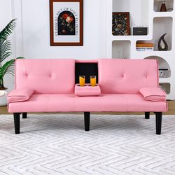  Pink Futon Sofa Bed with Cup Holders – $50 (City of Industry