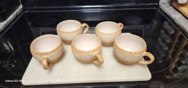 Asian Stoneware Coffee/Tea Cups – Earth Tone – Set of 5 - $25