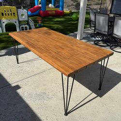 Modern Wood Dining Table + 8 Metal Chairs