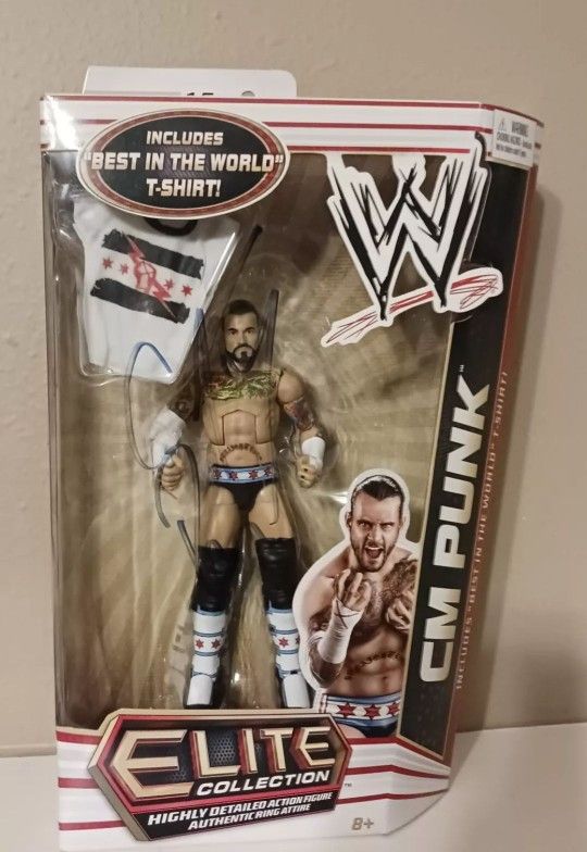 Signed CM Punk WWE Elite 16 Best in the World Shirt MIB Figure, Autographed MINT