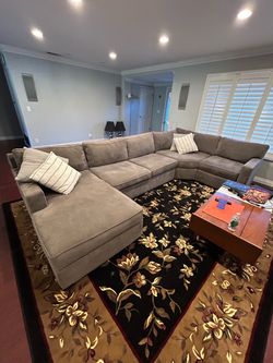 Large sectional couch grey cloth