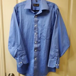 DONALD J TRUMP Signature Blue Dress Shirt Long Sleeve Button Up 15.5 32/33