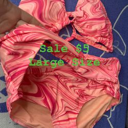 Set 2 Pieces Swimwear Pink Size Large Bra With Cups And Bikini Covers Tummy Set 